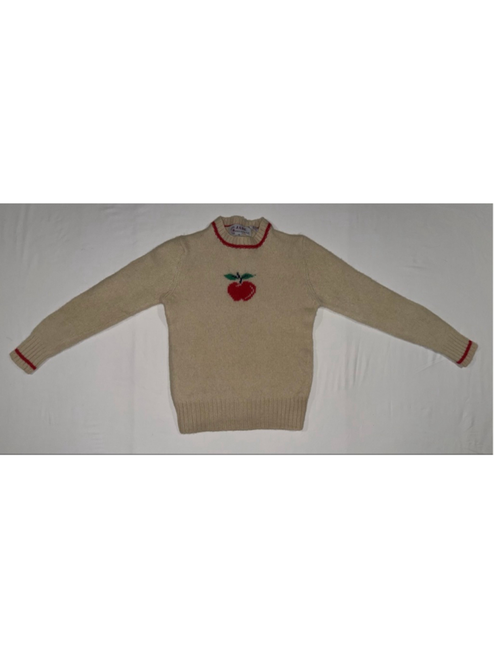 Jade Youth Girl Wool Shetland Apple Sweater Cream Cottagecore Retro VTG Novelty - Picture 2 of 9